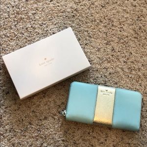 Kate Spade Light Blue and Gold Wallet